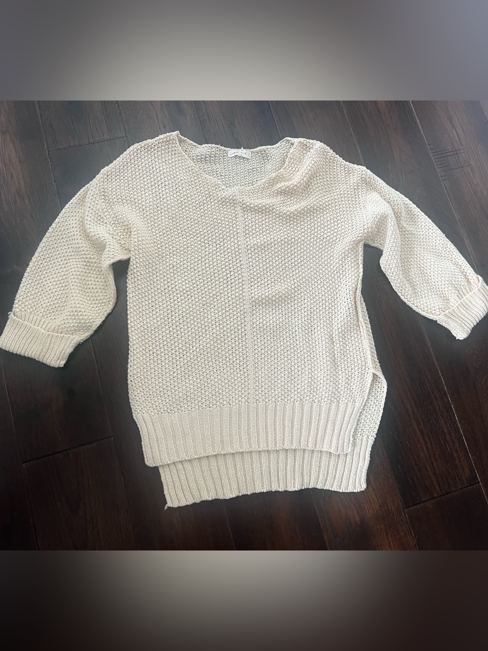 Off shoulder casual vneck sheer loose oversized pullover sweater in light beige